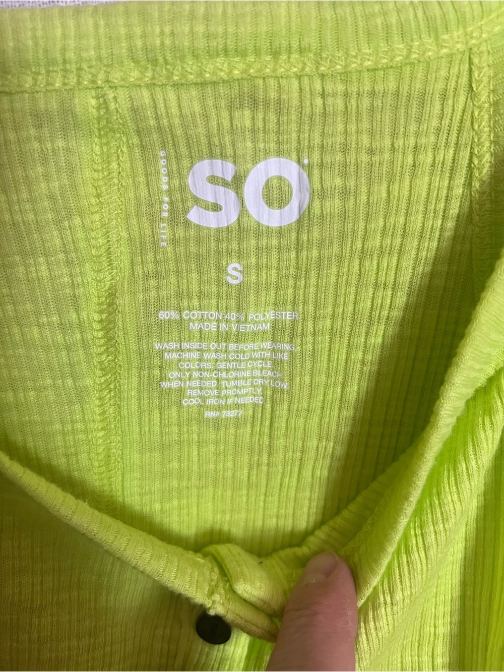 SO Neon Lime Ribbed Swing Tank Top with Button Placket - Picture 2 of 3